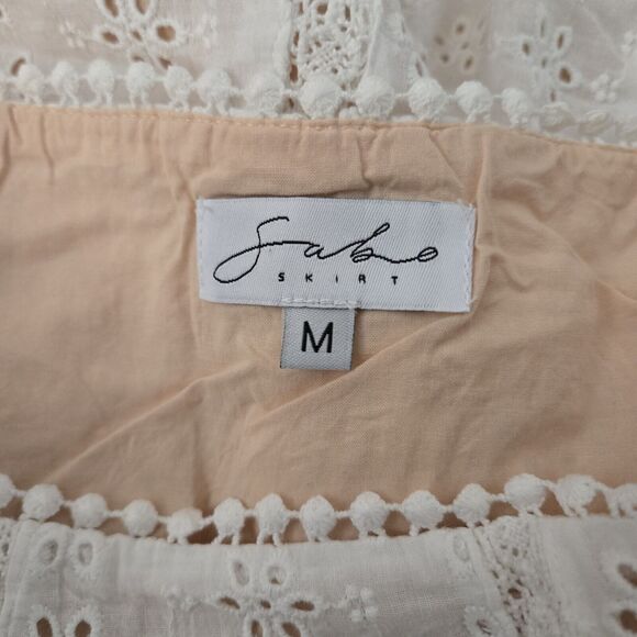 Eyelet Floral Mini Skirt White sz Medium Lined 100% Cotton Vacation Summer - Picture 5 of 8